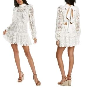 SEA NEW YORK Patriza White Eyelit Ruffle Open Back Vegas Wedding Mini Dress SZ 4